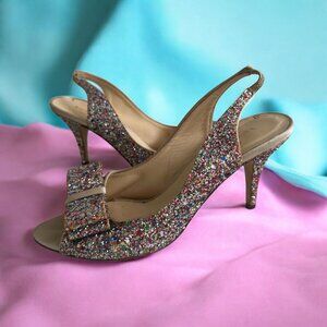 KATE SPADE Sela Glitter Multicolor Slingback Heels Size 8